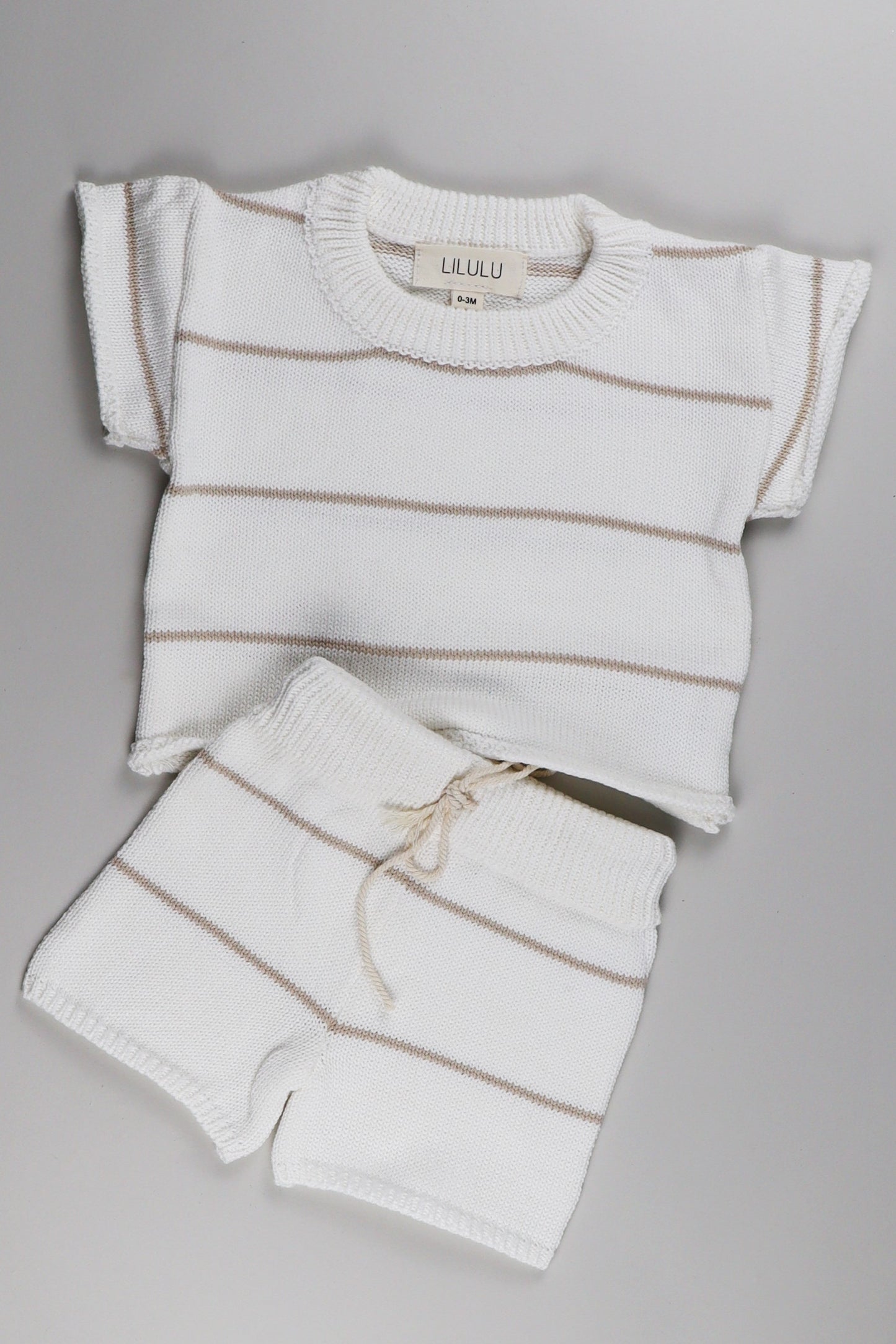 T-Shirt Striped Knit | Weiß - Beige